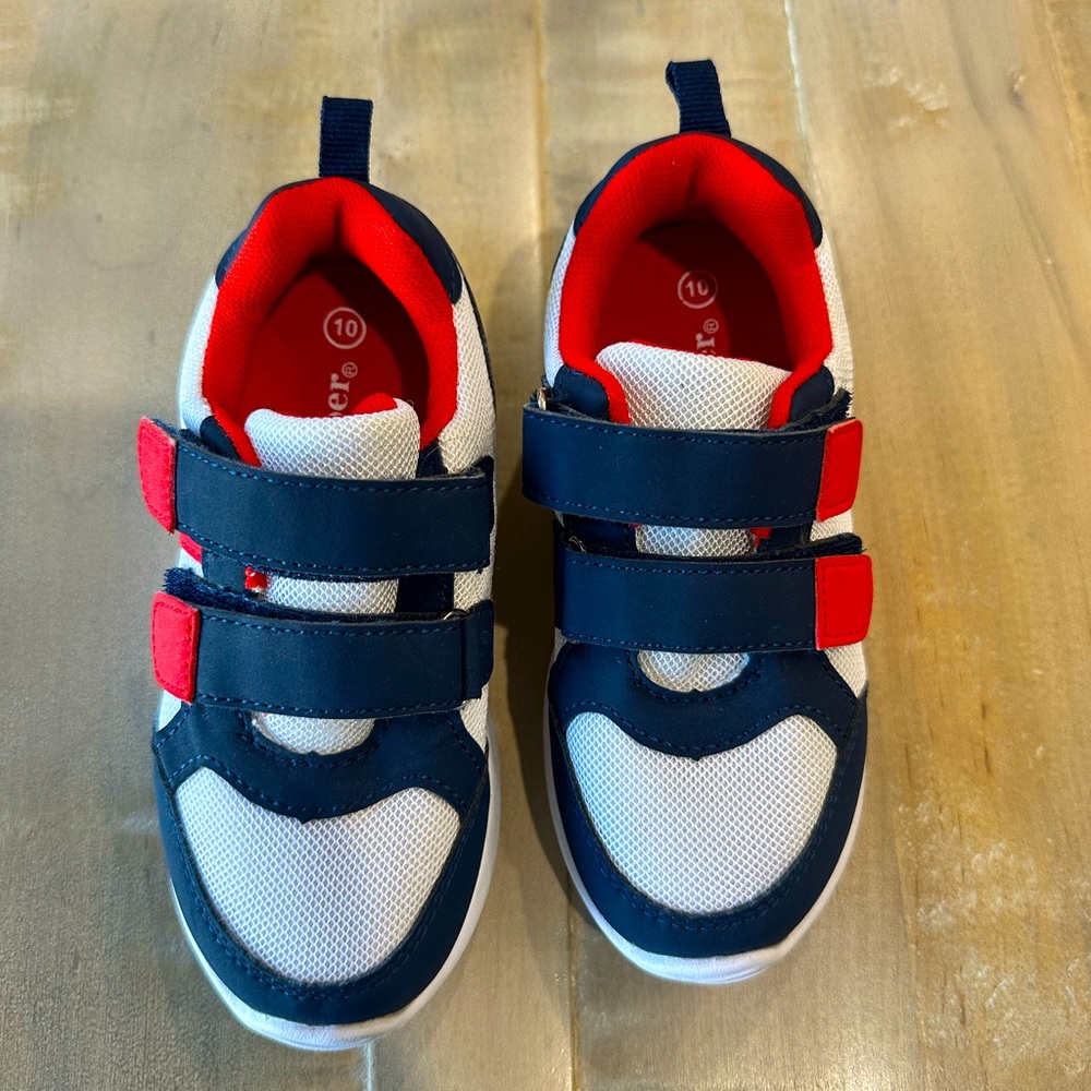 Gerber boys kids tennis shoes sneakers blue red Velcro 10